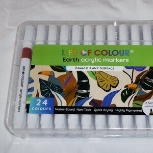 BRAND NEW & NEVER USED LIFE OF COLOUR EARTH ACRYLIC MARKERS 24 COLORS IN A CASE